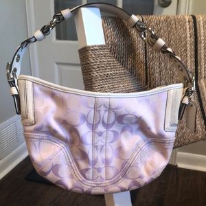 Light purple canvas & white leather Coach handbag